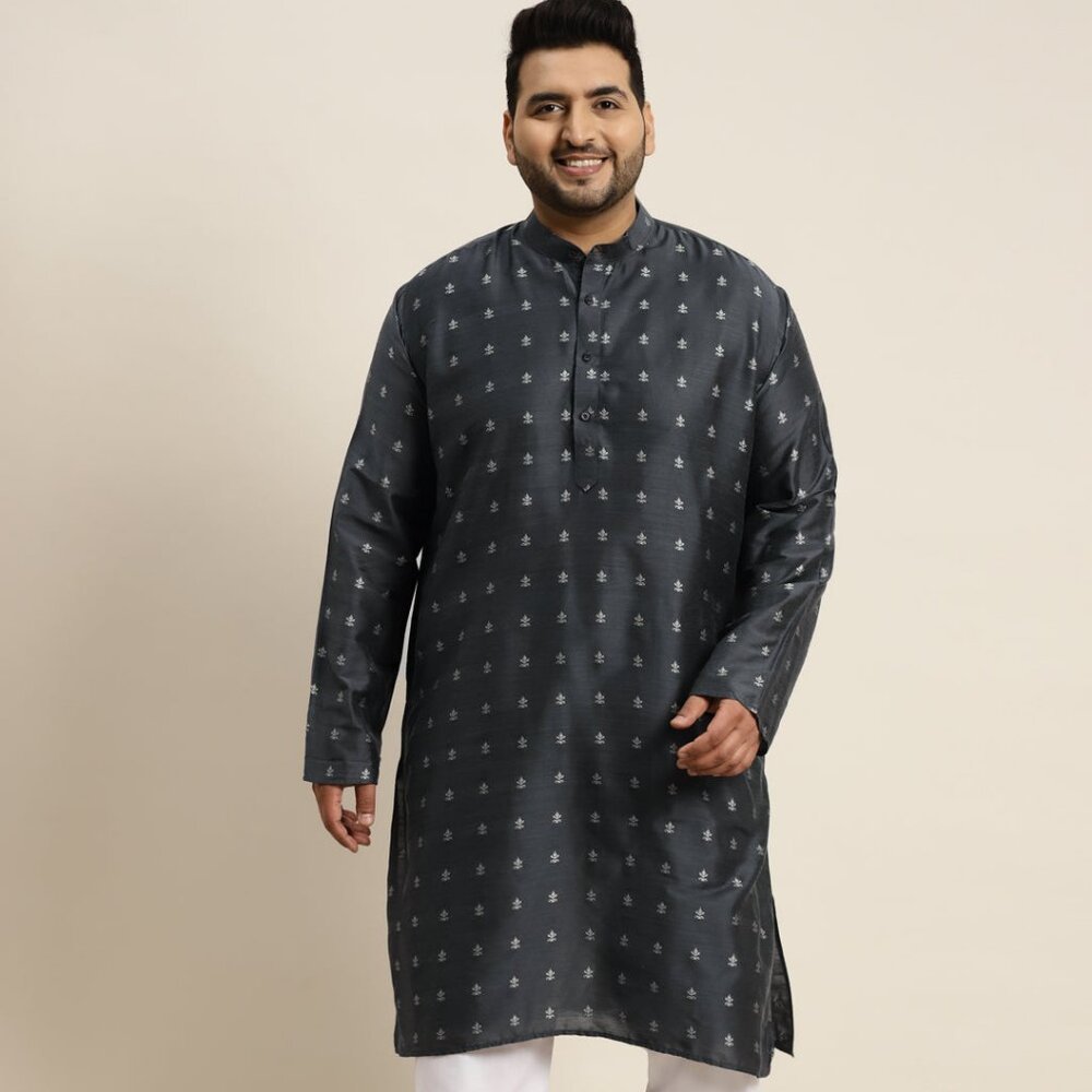 Men's Cotton Blend Grey Kurta Long Sleeve Size Medium 38
